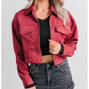 NanaMacs Burgundy Cropped Suede Jacket